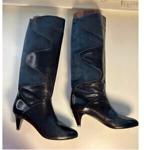 VTG Navy Blue Castaner Leather Suede Rare Knee High Boots Womens Size 8.5